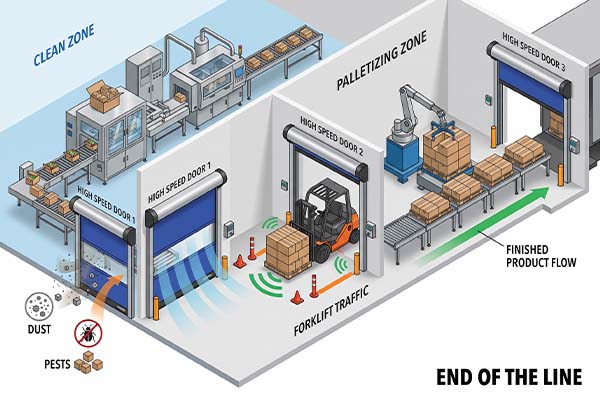 High Speed Doors for Food Packaging, Cartoning and Palletizing Areas