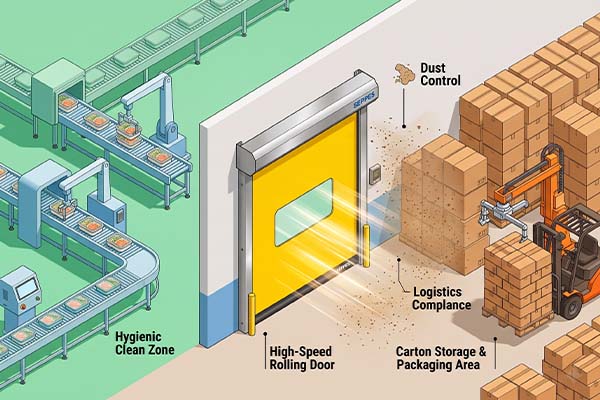 Rapid Roll Up Door Protects Carton Storage and Palletizing Zones