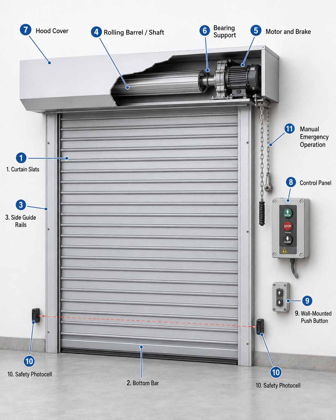 Electric roller shutter door structure with motor and control system