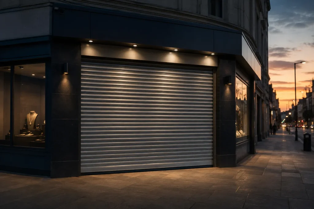 Steel-security-roller-shutter-protecting-a-street-facing-jewelry-store-optimized