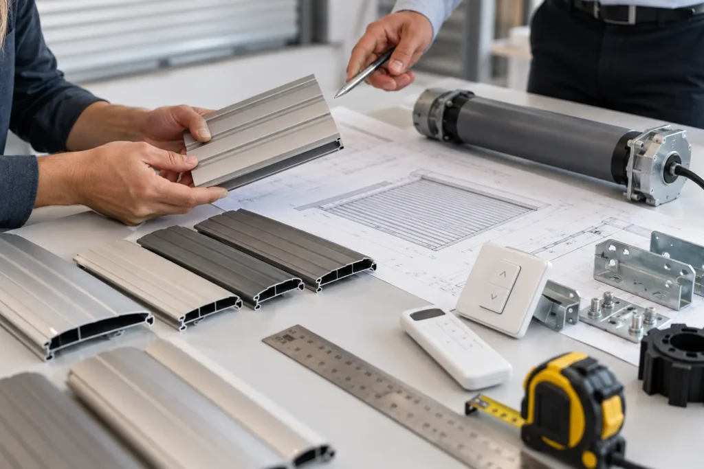 Aluminum-roller-shutter-components-including-slats,-motor-and-control-system-optimized