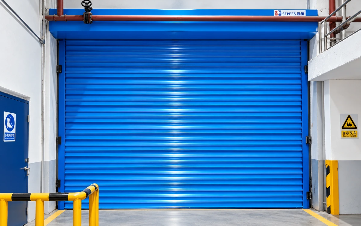 Roller shutter door at a factory workshop opening