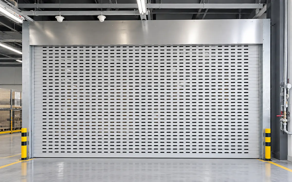 Roller shutter door at a commercial service entrance